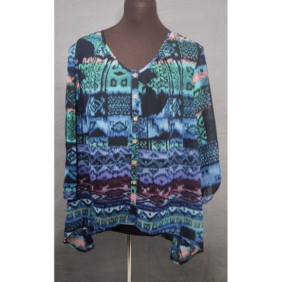 Nine West Vintage America Women’s Sz M Sheer Southwestern Oversize Tunic Top - Picture 1 of 8
